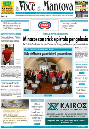 Prima pagina La Voce di Mantova di oggi - Quotidiano regionale