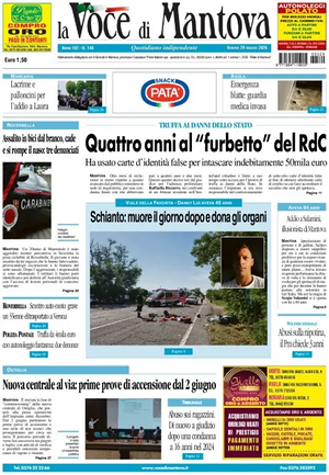 Prima pagina La Voce di Mantova di oggi - Quotidiano regionale