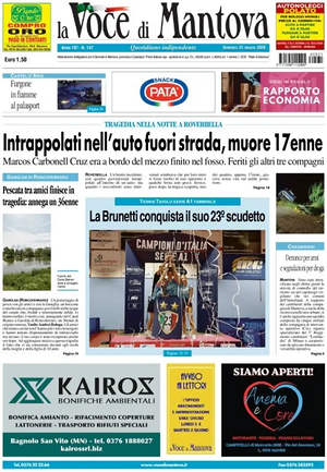 Prima pagina La Voce di Mantova di oggi - Quotidiano regionale