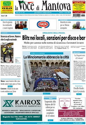 Prima pagina La Voce di Mantova di oggi - Quotidiano regionale
