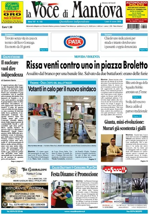 Prima pagina La Voce di Mantova di oggi - Quotidiano regionale