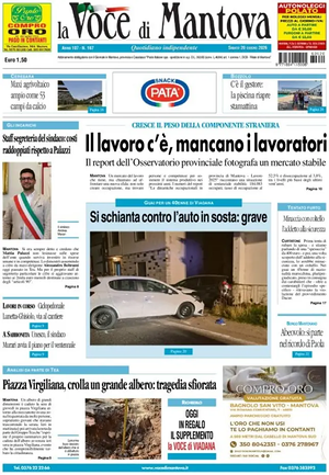 Prima pagina La Voce di Mantova di oggi - Quotidiano regionale