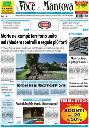 Prima pagina La Voce di Mantova di oggi - Quotidiano regionale