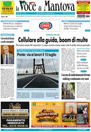 Prima pagina La Voce di Mantova di oggi - Quotidiano regionale