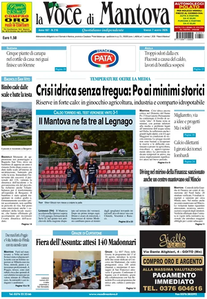 Prima pagina La Voce di Mantova di oggi - Quotidiano regionale