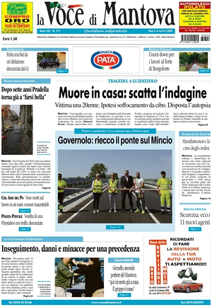 Prima pagina La Voce di Mantova di oggi - Quotidiano regionale