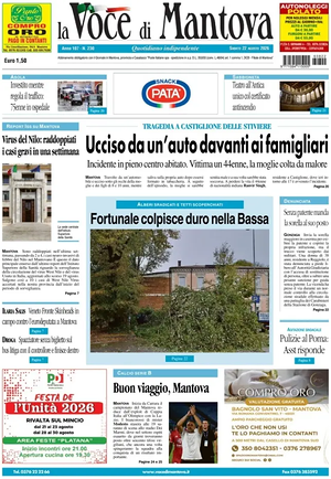 Prima pagina La Voce di Mantova di oggi - Quotidiano regionale