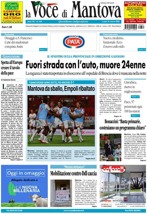 Prima pagina La Voce di Mantova di oggi - Quotidiano regionale