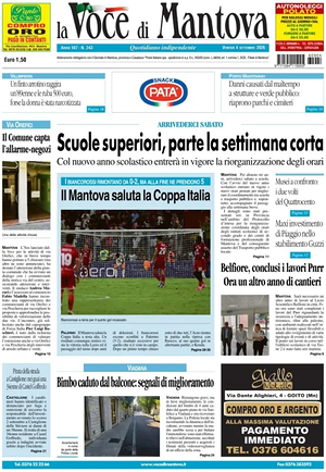 Prima pagina La Voce di Mantova di oggi - Quotidiano regionale