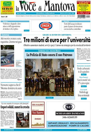 Prima pagina La Voce di Mantova di oggi - Quotidiano regionale