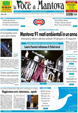 Prima pagina La Voce di Mantova di oggi - Quotidiano regionale