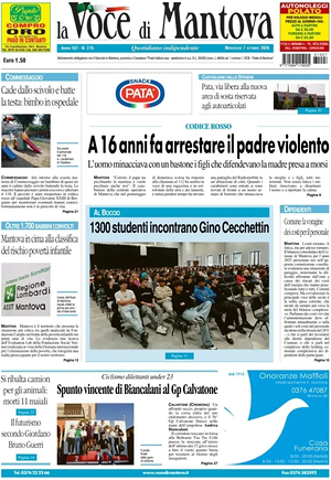 Prima pagina La Voce di Mantova di oggi - Quotidiano regionale