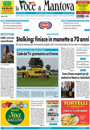 Prima pagina La Voce di Mantova di oggi - Quotidiano regionale