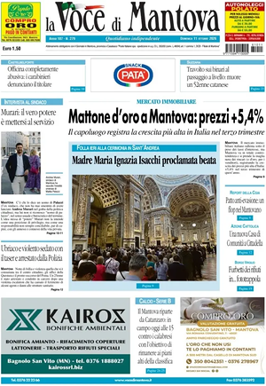 Prima pagina La Voce di Mantova di oggi - Quotidiano regionale