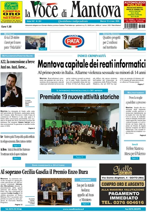 Prima pagina La Voce di Mantova di oggi - Quotidiano regionale