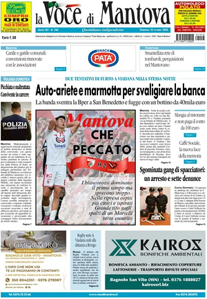 Prima pagina La Voce di Mantova di oggi - Quotidiano regionale