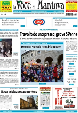 Prima pagina La Voce di Mantova di oggi - Quotidiano regionale