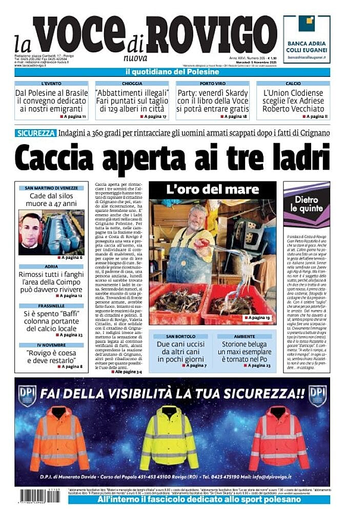 Prima pagina La Voce di Rovigo di oggi - Edicola 5 Novembre 2025