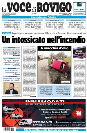 Prima pagina La Voce di Rovigo di oggi - Quotidiano regionale
