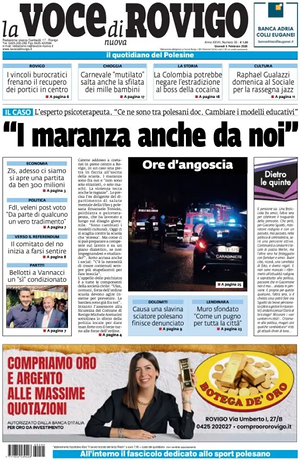 Prima pagina La Voce di Rovigo di oggi - Quotidiano regionale