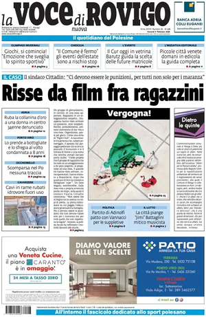 Prima pagina La Voce di Rovigo di oggi - Quotidiano regionale