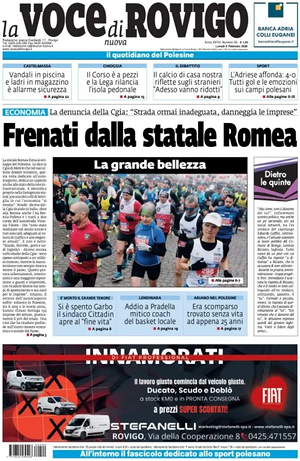 Prima pagina La Voce di Rovigo di oggi - Quotidiano regionale