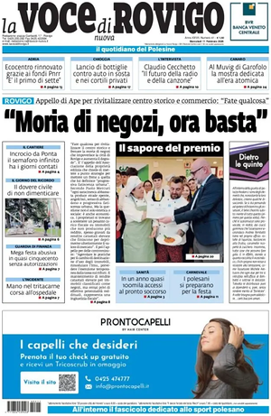 Prima pagina La Voce di Rovigo di oggi - Quotidiano regionale