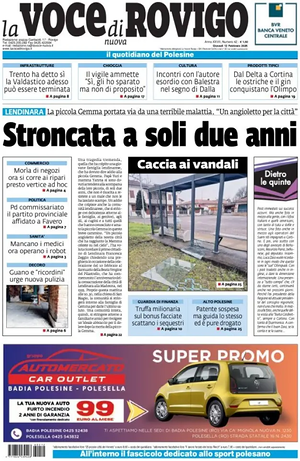 Prima pagina La Voce di Rovigo di oggi - Quotidiano regionale