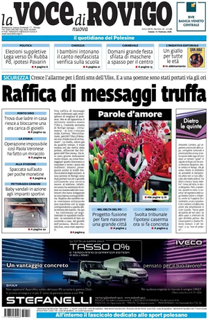 Prima pagina La Voce di Rovigo di oggi - Quotidiano regionale