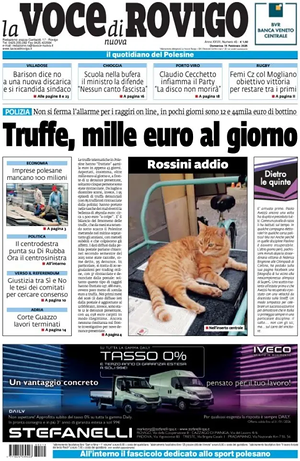 Prima pagina La Voce di Rovigo di oggi - Quotidiano regionale