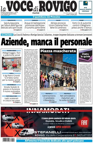 Prima pagina La Voce di Rovigo di oggi - Quotidiano regionale