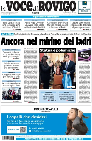 Prima pagina La Voce di Rovigo di oggi - Quotidiano regionale