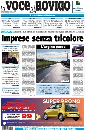 Prima pagina La Voce di Rovigo di oggi - Quotidiano regionale