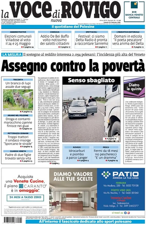 Prima pagina La Voce di Rovigo di oggi - Quotidiano regionale