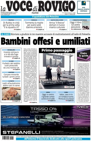 Prima pagina La Voce di Rovigo di oggi - Quotidiano regionale