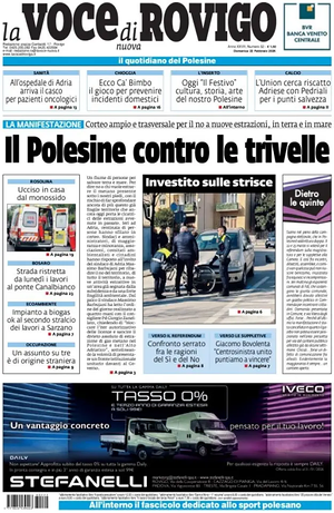 Prima pagina La Voce di Rovigo di oggi - Quotidiano regionale