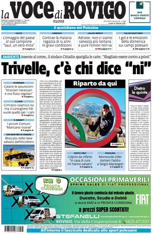 Prima pagina La Voce di Rovigo di oggi - Quotidiano regionale