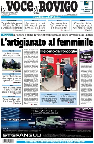 Prima pagina La Voce di Rovigo di oggi - Quotidiano regionale