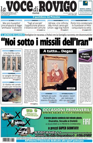 Prima pagina La Voce di Rovigo di oggi - Quotidiano regionale