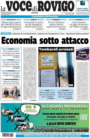 Prima pagina La Voce di Rovigo di oggi - Quotidiano regionale