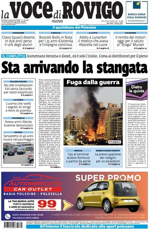 Prima pagina La Voce di Rovigo di oggi - Quotidiano regionale
