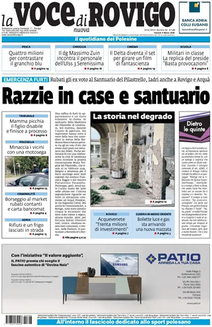 Prima pagina La Voce di Rovigo di oggi - Quotidiano regionale