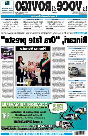 Prima pagina La Voce di Rovigo di oggi - Quotidiano regionale