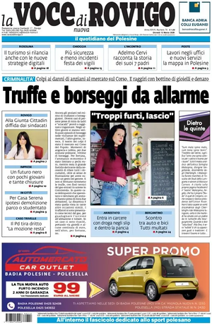 Prima pagina La Voce di Rovigo di oggi - Quotidiano regionale