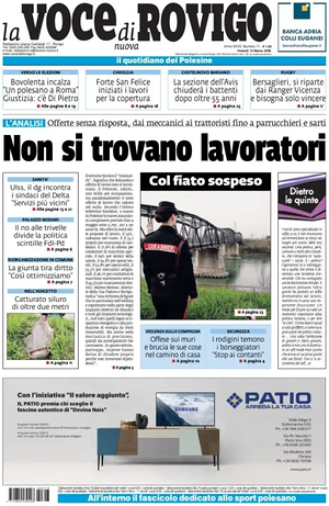 Prima pagina La Voce di Rovigo di oggi - Quotidiano regionale