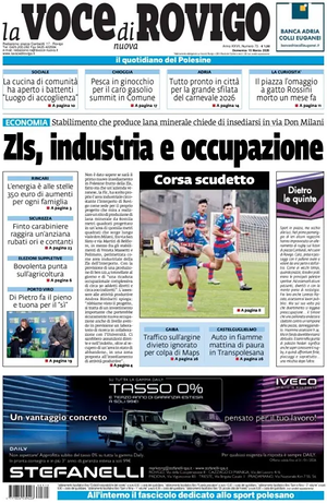 Prima pagina La Voce di Rovigo di oggi - Quotidiano regionale