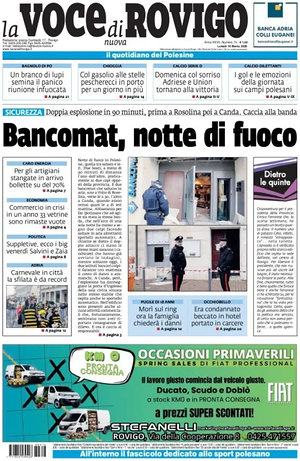 Prima pagina La Voce di Rovigo di oggi - Quotidiano regionale