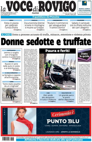 Prima pagina La Voce di Rovigo di oggi - Quotidiano regionale