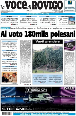 Prima pagina La Voce di Rovigo di oggi - Quotidiano regionale