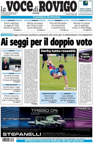 Prima pagina La Voce di Rovigo di oggi - Quotidiano regionale